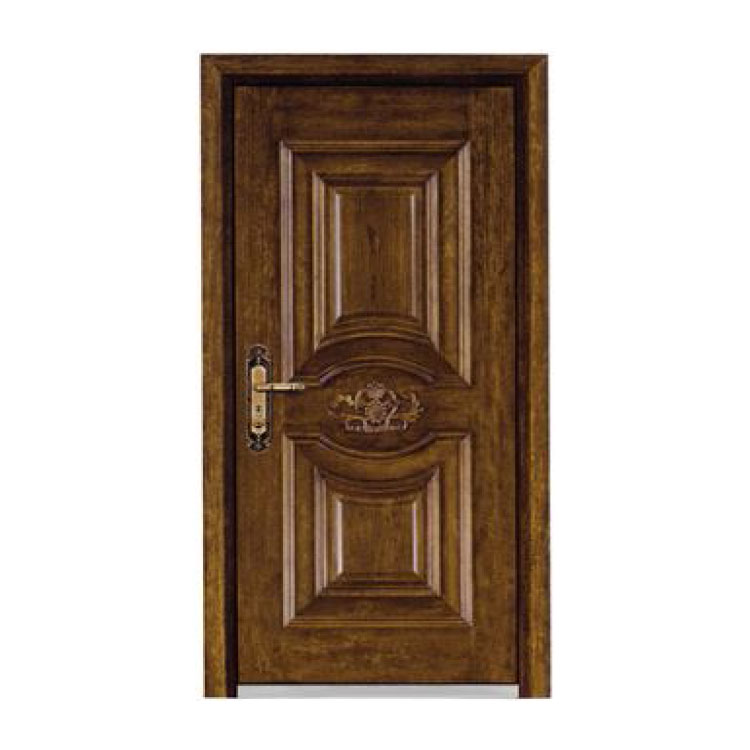 Este o ușă de intrare din oțel și lemn vopsit echilibrul perfect între rezistență și eleganță pentru clădirile moderne